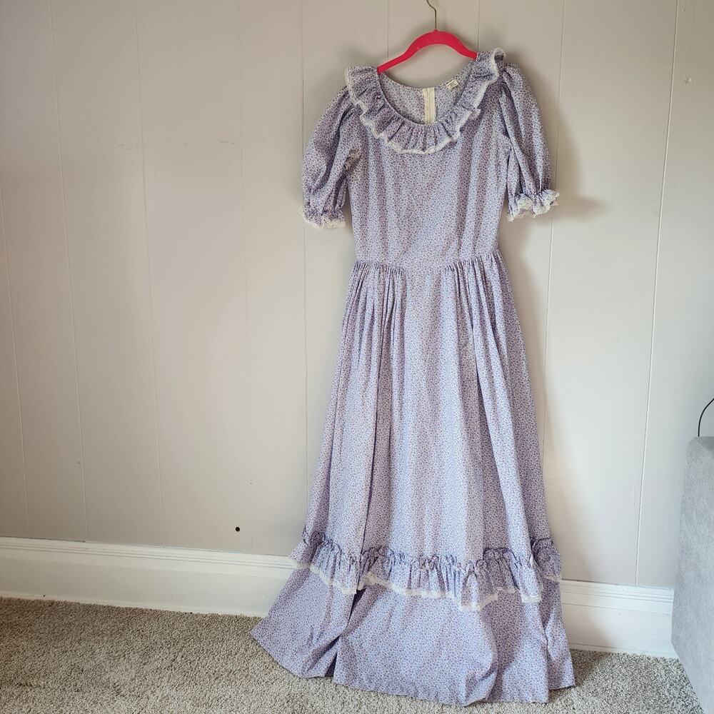 Vintage Floral Prairie Feedsack Ruffle Handmade Puff Sleeve Maxi Dress S